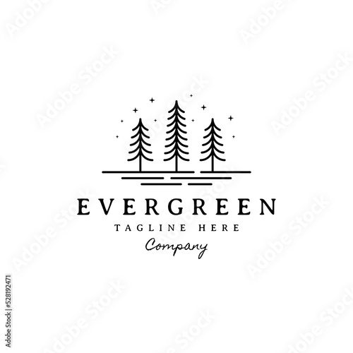pine tree with line art style logo design