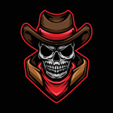 Skull Cowboy Head Mascot Illustration