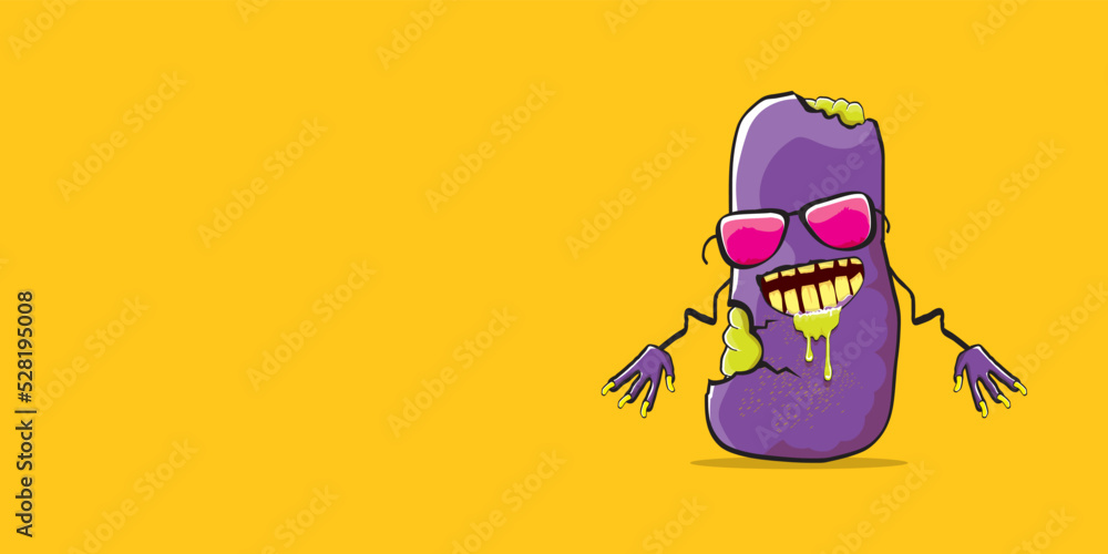 Obraz premium vector funny cartoon spooky violet zombie potato character isolated on orange background. Zombie potato vector concept halloween background and label. Dead monster vegetable funky character