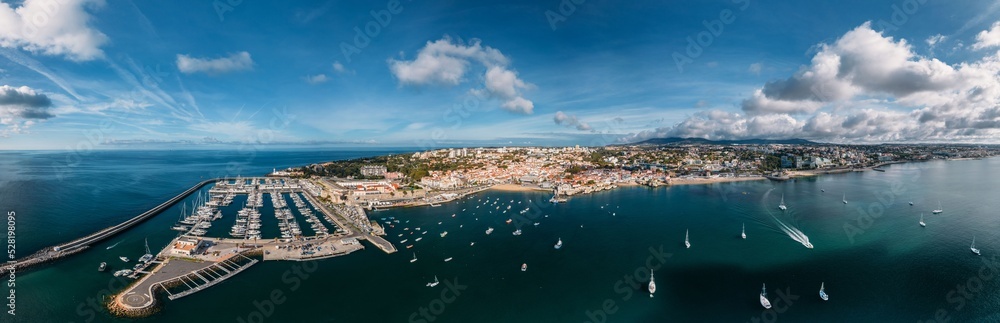 Panoramic aerial view of Cascais Bay in Lisbon region, Portugal