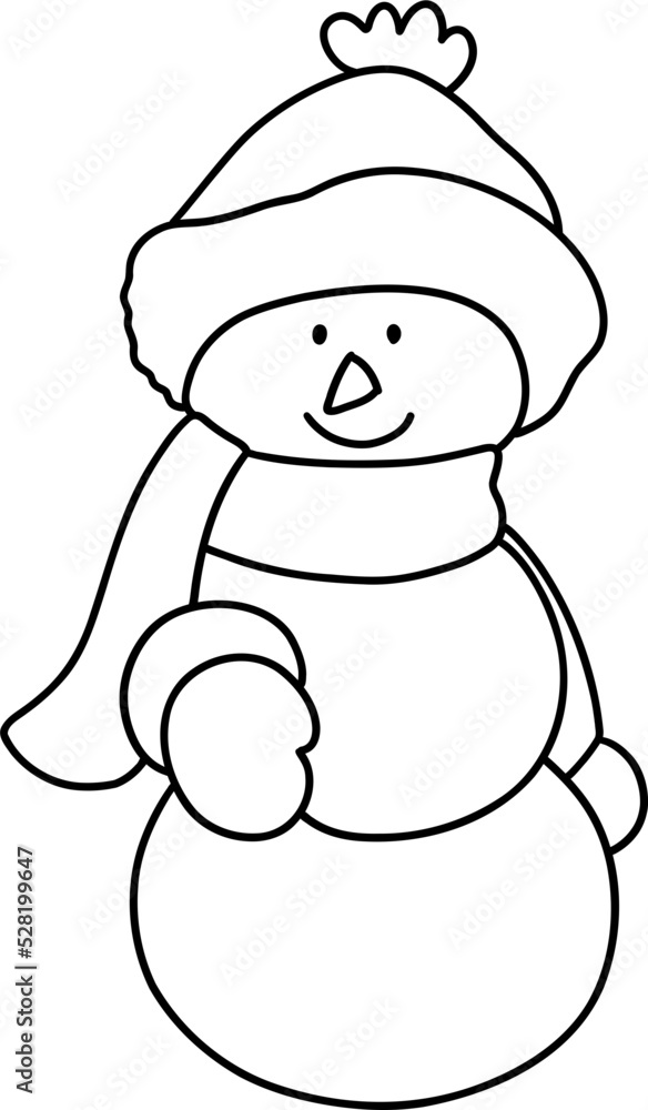 Cute Christmas Snowman,  Digital paint illustration, Outline design