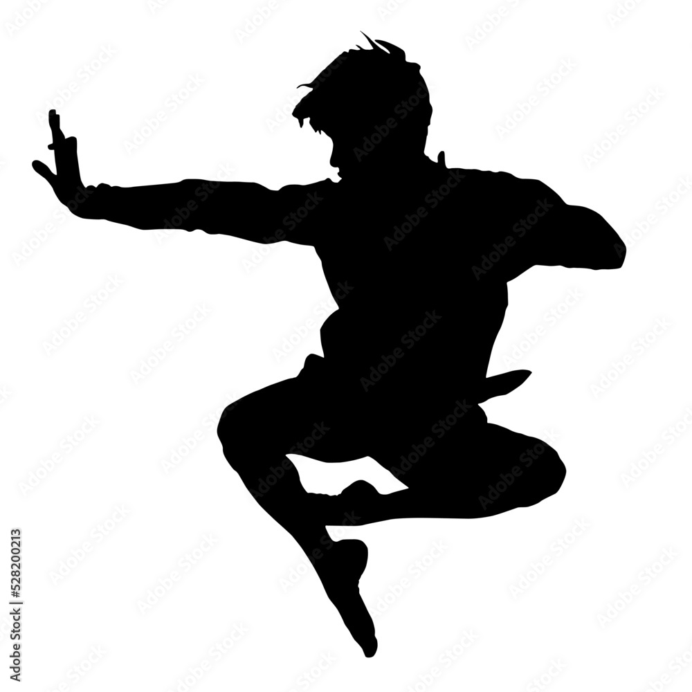 Martial arts person a jumping silhouette Martial arts person a jumping silhouette