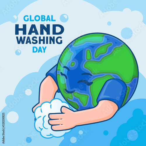 Global handwashing day concept with hand drawn globe cartoon