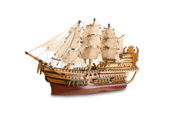 Plexiglas schilderij Schip Oud galjoenmodel met gedetailleerde zeilen  © Photobeps