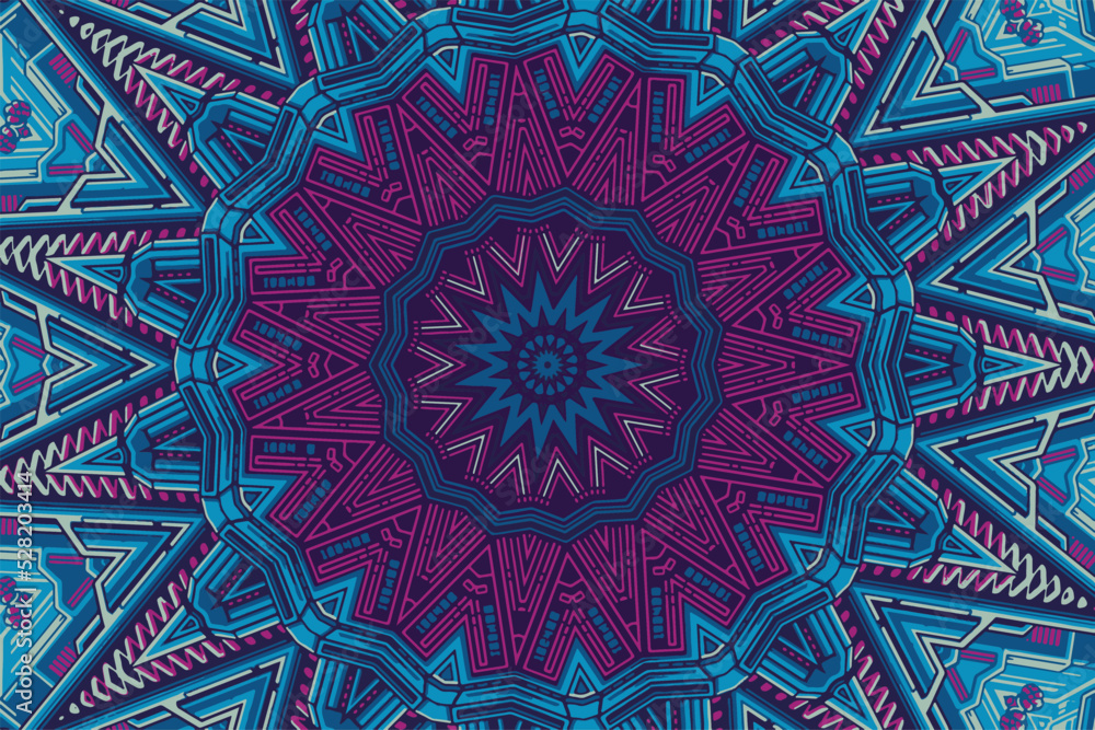 Abstract blue kaleidoscope background beautiful mandala texture unique kaleidoscope design