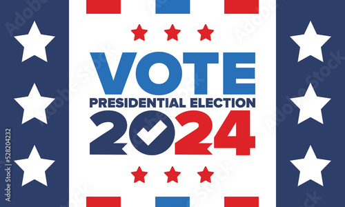 Presidential Election 2024 in United States. Vote day, November 5. US Election. Patriotic american element. Poster, card, banner and background. Vector illustration