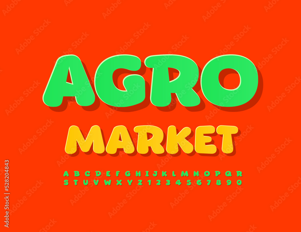 Vector business Emblem Agro Market. Green sticker Font. Modern Creative set of Alphabet Letters and Numbers Vector business Emblem Agro Market. Green sticker Font. Modern Creative set of Alphabet Letters and Numbers