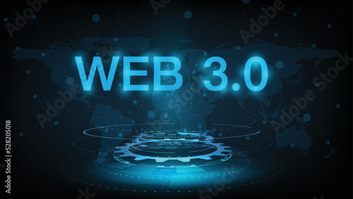 Web 3.0 text on dark blue technology background design.Concept of upgrade new Technology.