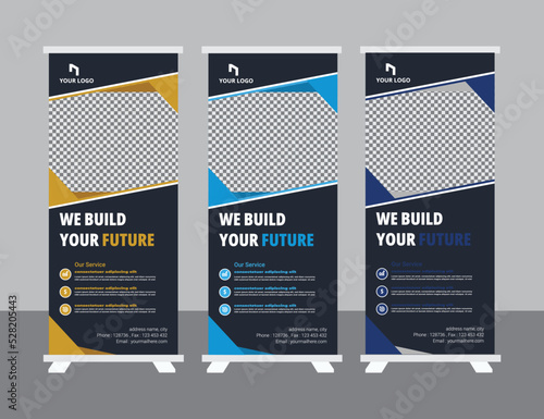 Roll-up banners, exhibition stands, advertising displays, promotional materials, business templates