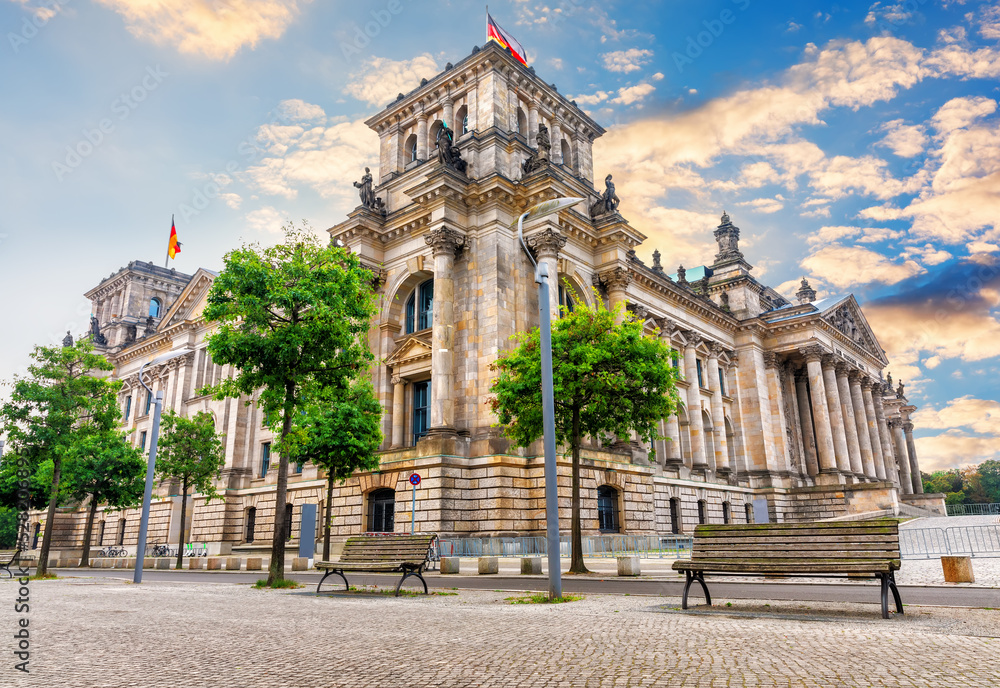 The Reichstag government building, side view, Berlin, Germany