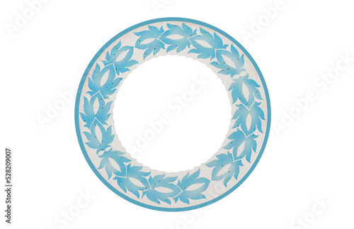 This is a photograph of a floral pattern handmade decorated tile in a circle on a lounge chair as a popular vintage art decoration