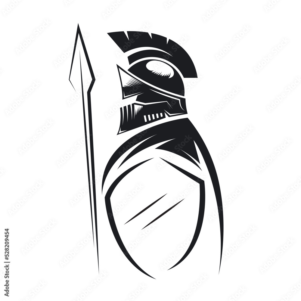 black spartan warrior holding spear and shield vector illustration