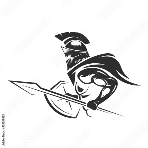 black spartan warrior holding spear and shield vector illustration concept design