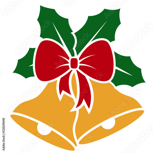 Christmas bell with red bow and holly svg