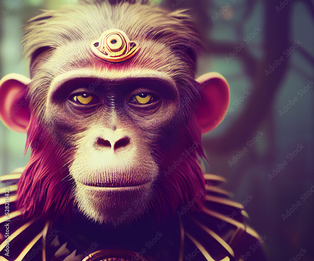 The great warrior monkey is a warrior in the middle of the forest