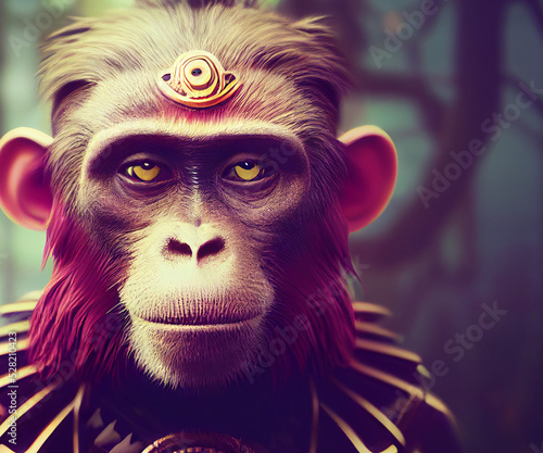 The great warrior monkey is a warrior in the middle of the forest