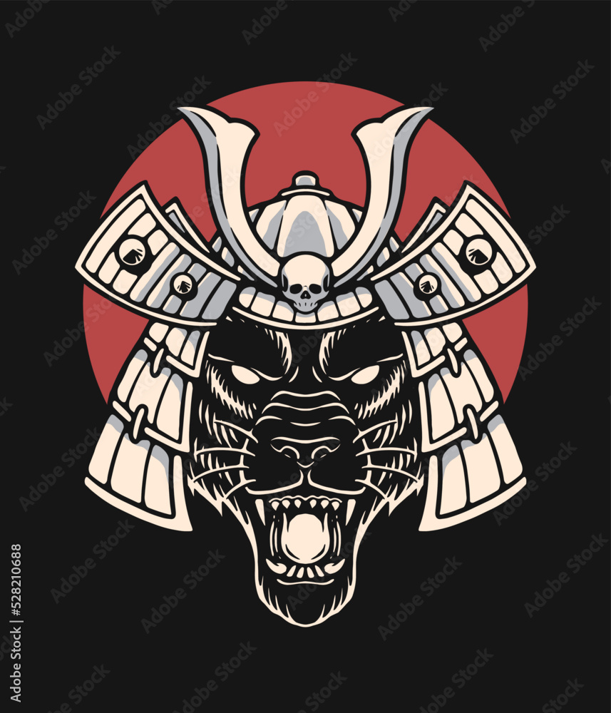 Black panther head samurai illustration Black panther head samurai illustration