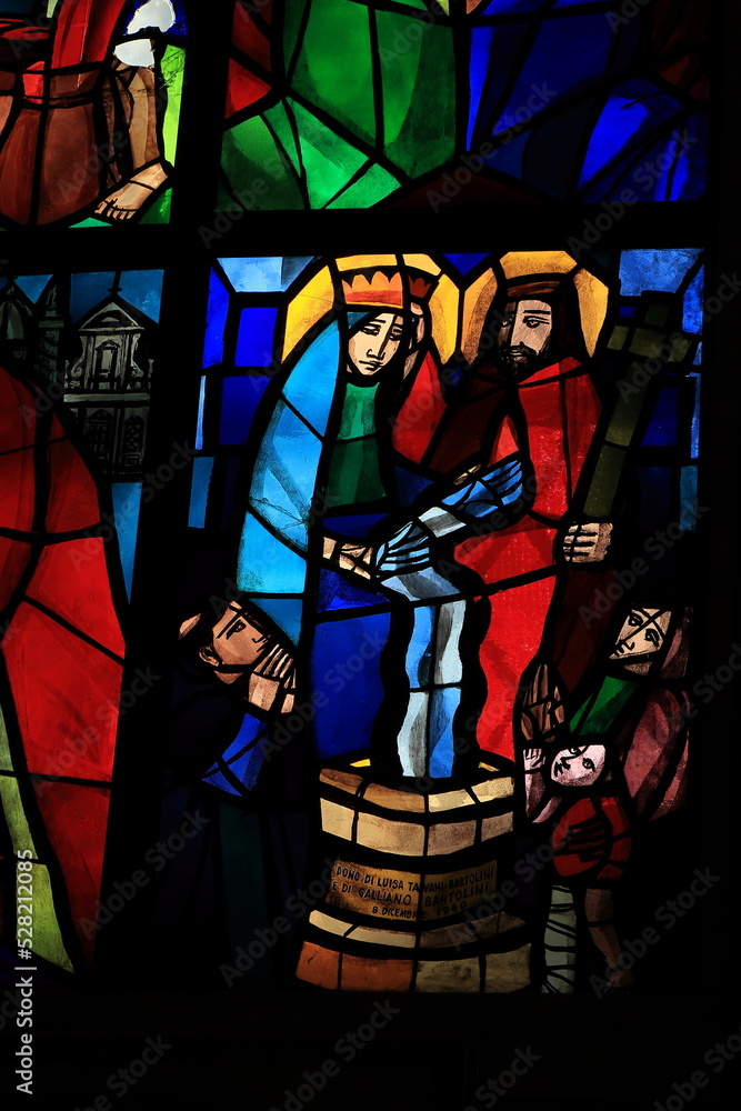 Santa Maria in Via Church Stained Glass Window Detail in Rome, Italy Santa Maria in Via Church Stained Glass Window Detail in Rome, Italy