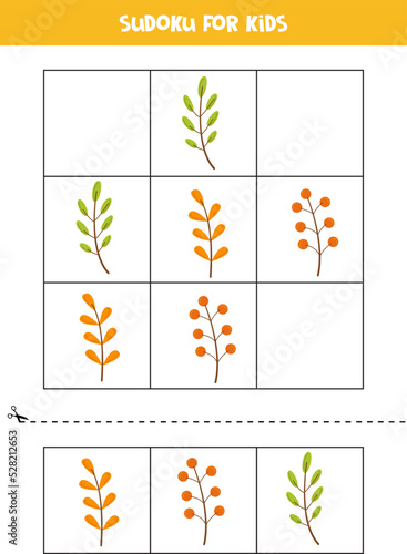 Educational sudoku game with cute autumn leaves.