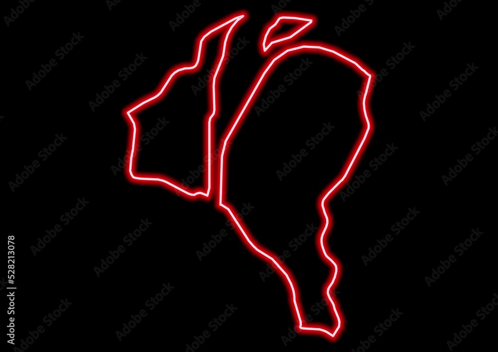 Red glowing neon map of Demerara-Mahaica Guyana on black background. Red glowing neon map of Demerara-Mahaica Guyana on black background.