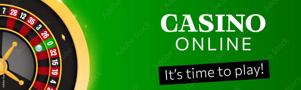 Casino roulette web horizontal banner template on green background. Online casino web vector banner Casino roulette web horizontal banner template on green background. Online casino web vector banner