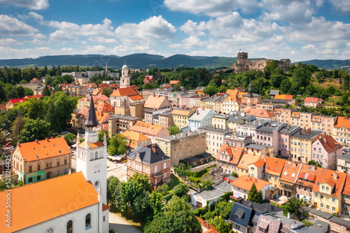 Beautiful architecture of Bolkow town with the historic castle in Lower Silesia at summer. Poland