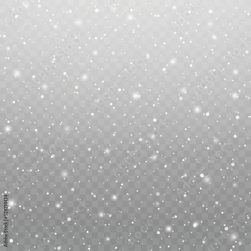 Xmas or New Year background with falling snowflakes on transparent backgrund. Vector