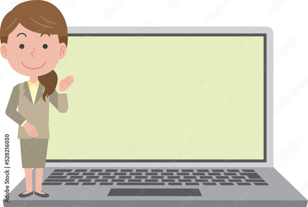 女性会社員とPCのコピースペース用イラスト 女性会社員とPCのコピースペース用イラスト