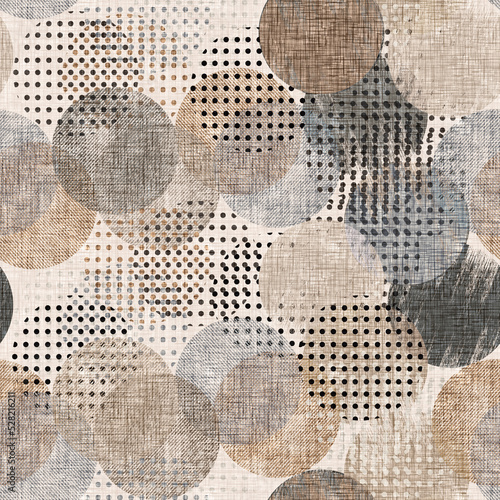 Seamless geometric pattern. Brown, gray circles on a light beige background.