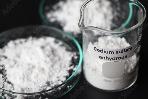 sodium sulfate anhydrous in glass, chemical in the laboratory