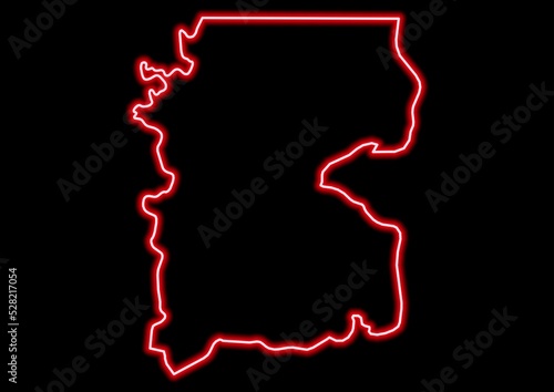 Red glowing neon map of Gabú Guinea Bissau on black background. photo