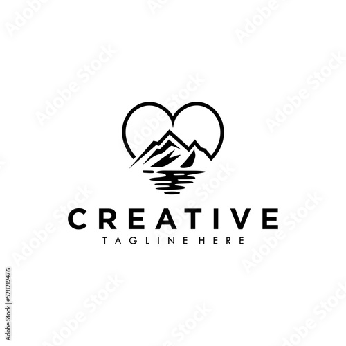 Mountain and heart vector logo symbol illustration