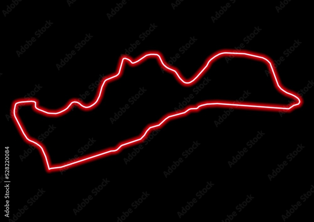 Red glowing neon map of Greater Accra Ghana on black background. Red glowing neon map of Greater Accra Ghana on black background.