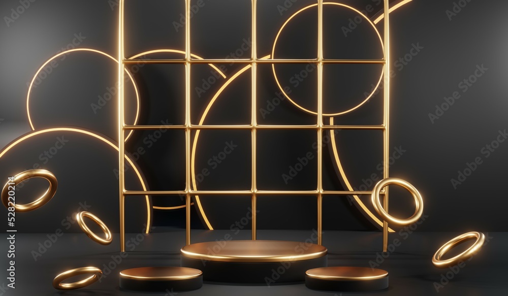 3D rendering of blank product background for cream cosmetics Modern black podium background