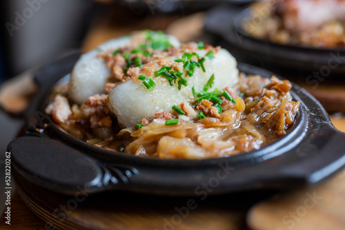 national Polish dish Kartacze from semolina with meat and onions in a restaurant