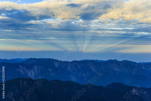 Landscape View of Yushan Main Peak And Tongpu Valley From the North Peak of Jade Mountain At Sunrise, Yushan National  Park, Chiayi , Taiwan © weniliou