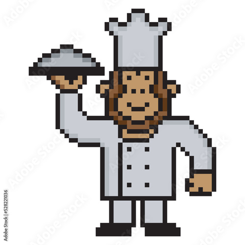 Monkey chef with pixel art on white background. Vector illustration