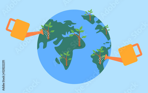 Planting and protecting the environment. Earth Day. World Environment concept. vector illustration.