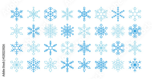 雪の結晶　アイコン　セット　水色　ブルー　シンプル