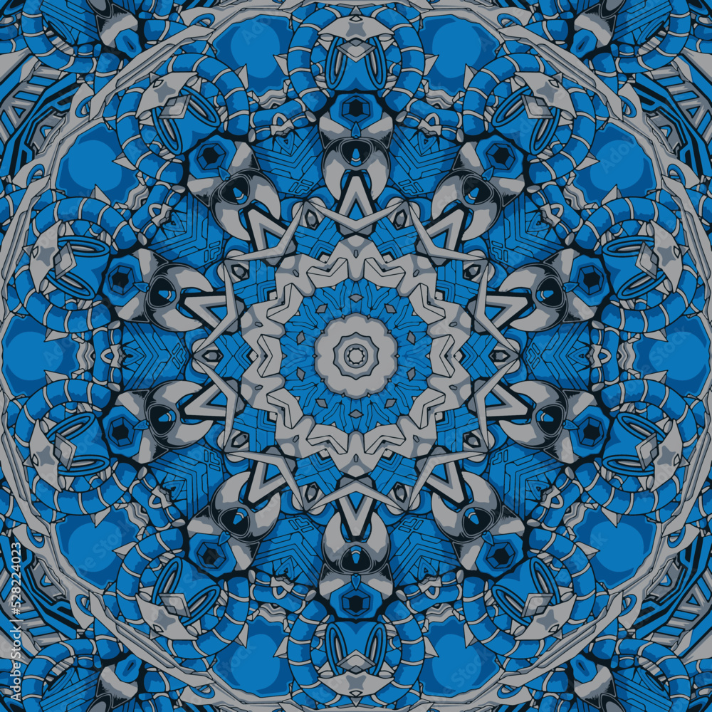 Abstract blue ethnic geometric arabesque mandala vector