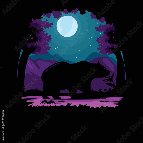 Silhouette illustration of a bear walking in the mountains