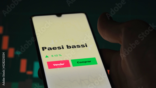 Un inversor está analizando el paesi bassi etf fondo en pantalla. Un teléfono muestra los precios del ETF PAESI BASSI para invertir. photo
