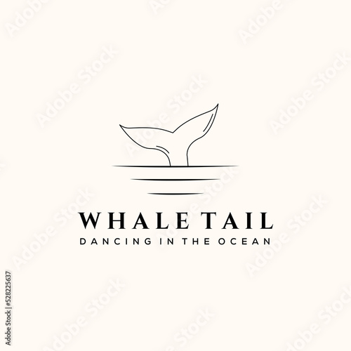 sea whale tail vintage art logo vector minimalist illustration design, whale tail dive design logo