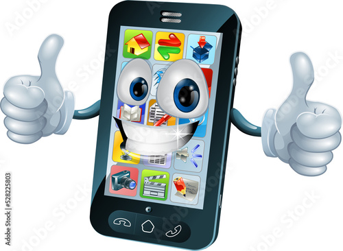 Happy mobile phone mascot c...