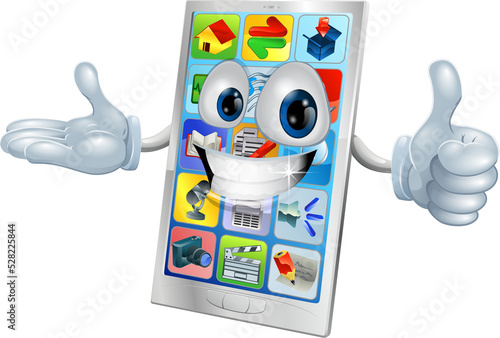Cute happy mobile phone person