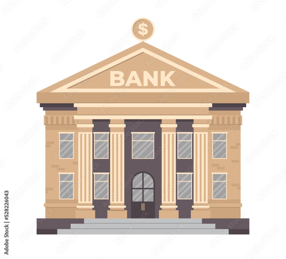 Flat vector illustration of bank building isolated on white background