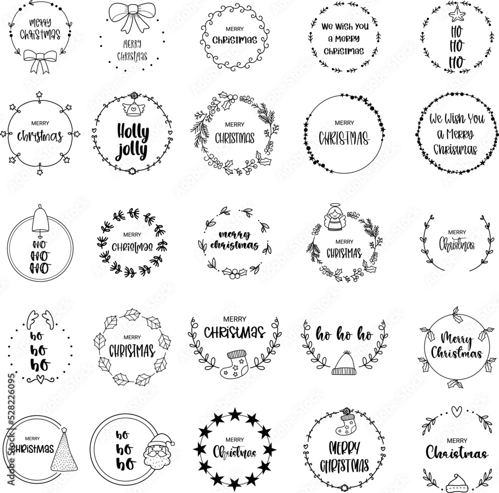 Christmas wreaths with text Big set, santa with snowman and flower, leaf, christmas tree, for Christmas. vector illustrarion Christmas wreaths with text Big set, santa with snowman and flower, leaf, christmas tree, for Christmas. vector illustrarion