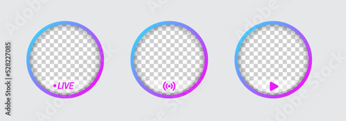 Round profile frame for live streaming on social media. Gradient livestream frame.