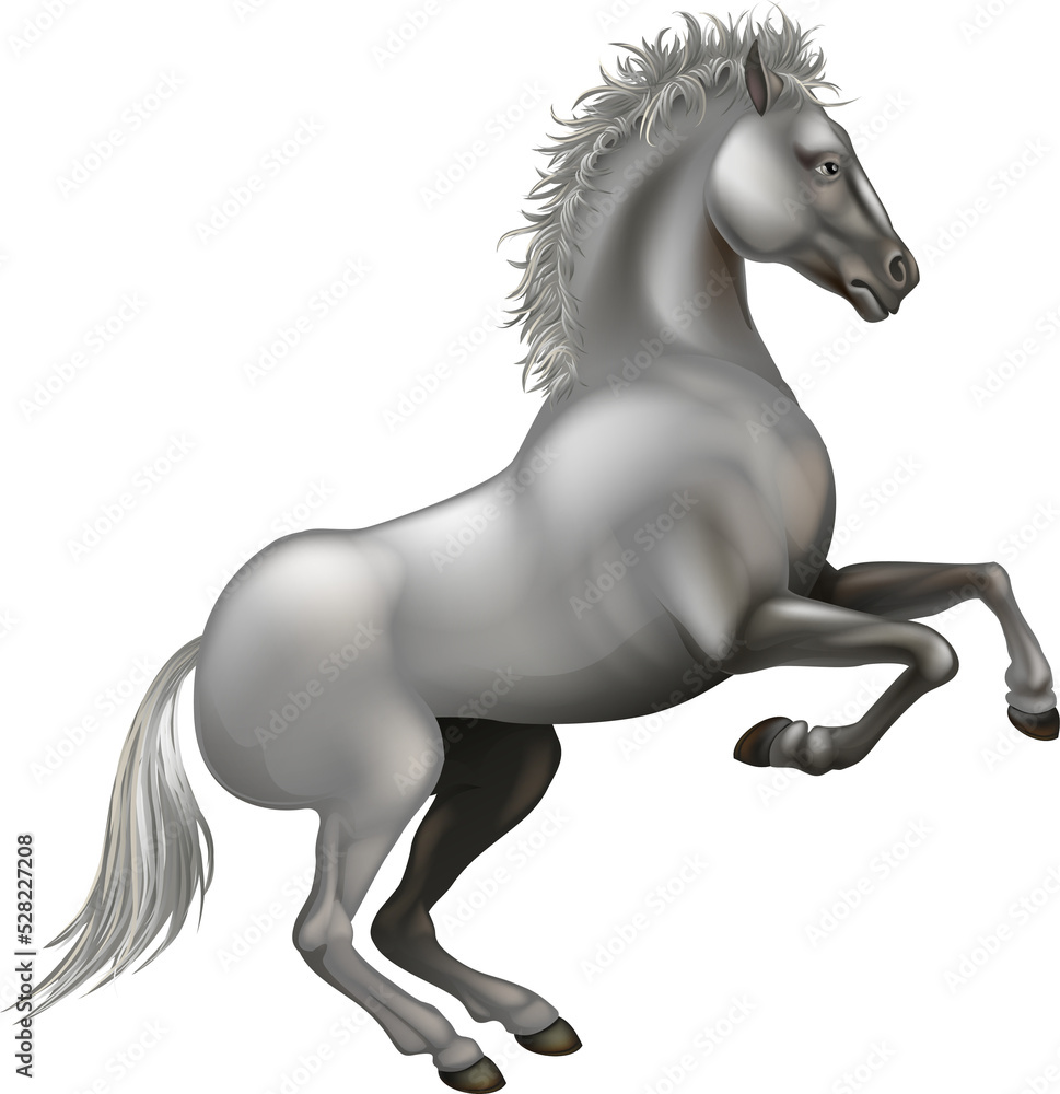 Naklejka premium Rearing white horse