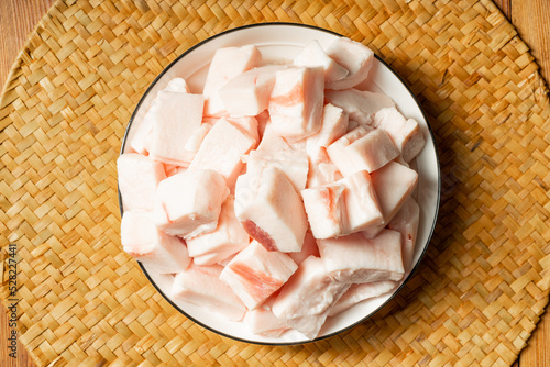 Fresh pork suet on chopping board